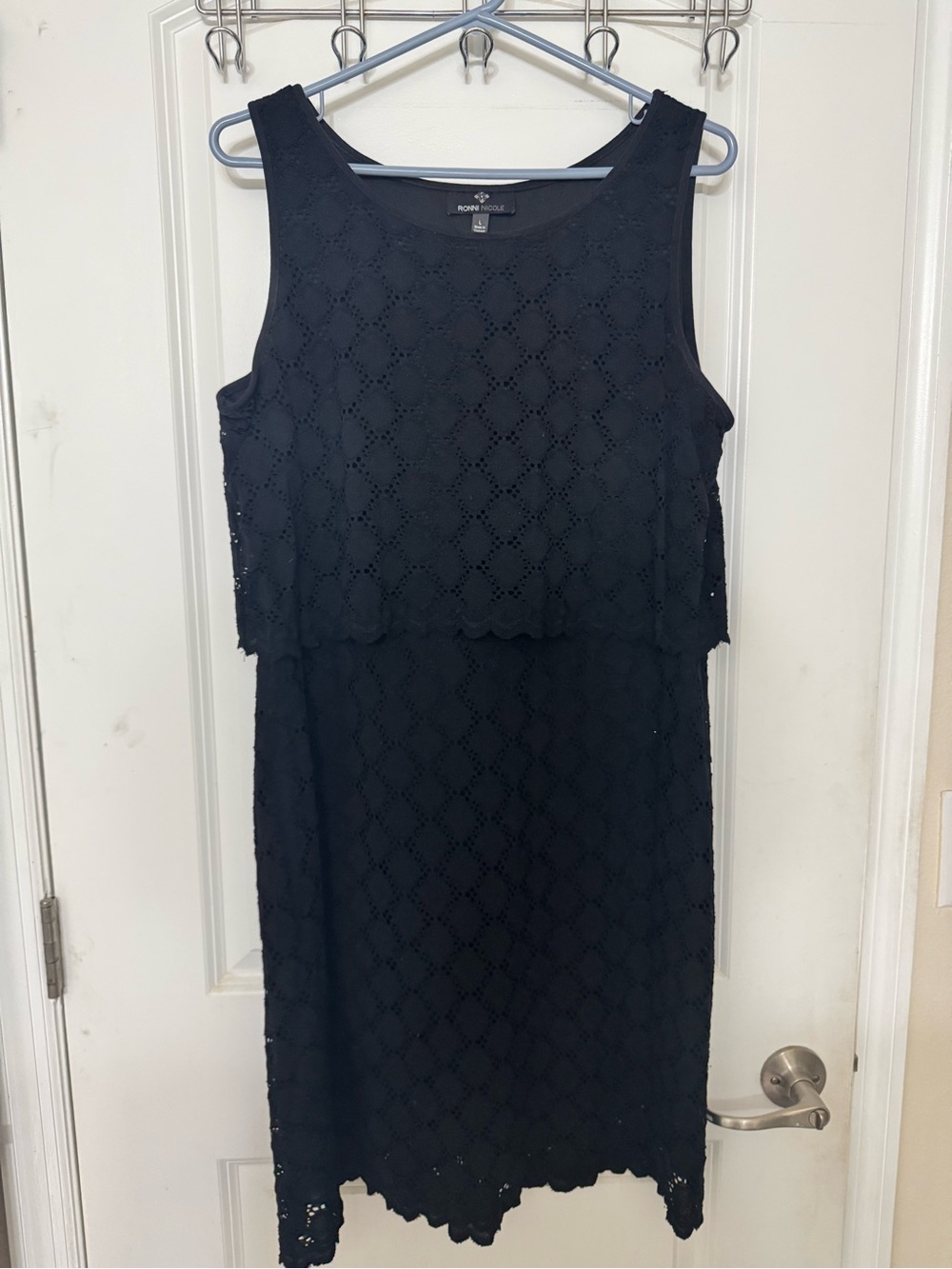 Ronni Nicole Navy Blue Lace Midi Dress